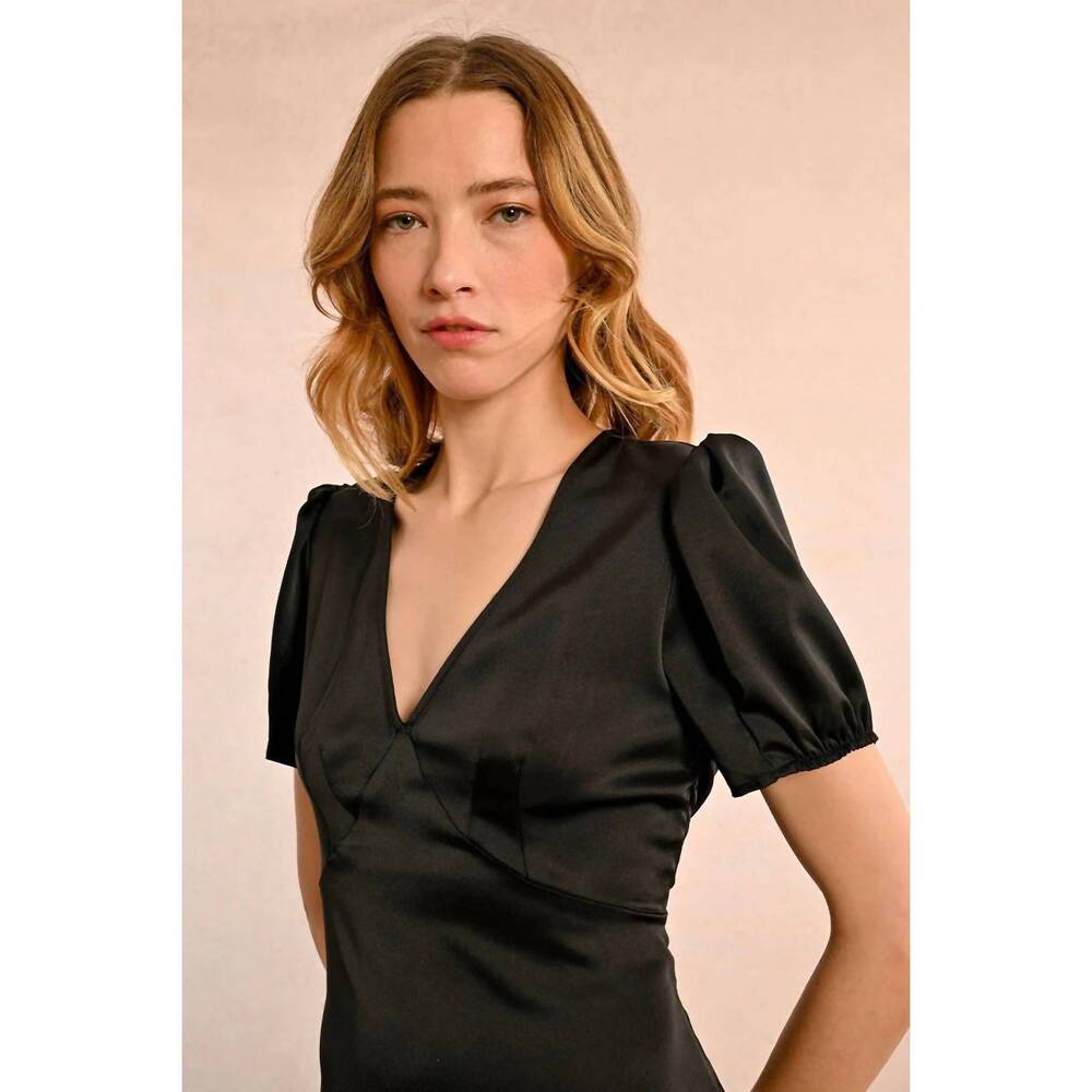 NEW MOLLY BRACKEN long satin dress in black - Picture 5 of 6